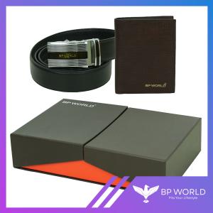 BP WORLD Gift Set Songkran Day เข็มขัด BE1252 ดำ / กระเป๋าธนบัตร BN2838 ตาลเข้ม 